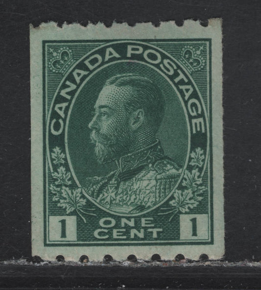 (C) Canada #123 1c Deep Blue Green King George V, 1913 Admiral Coil Issue, A VFOG Single, Rotary Bar Perf 8 Horizontally, Paper ABN-B, Very Weakly Retouched Frameline.