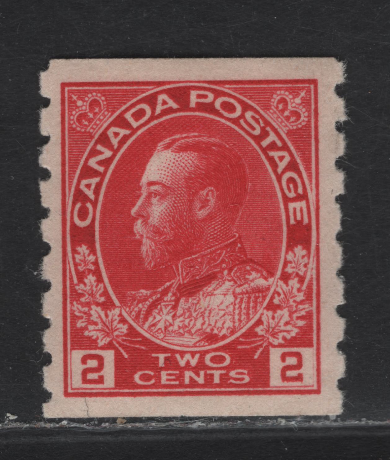 Lot 234 (C) Canada #127ii 2c Deep Bright Rose Red King George V, 1912-1924 Admiral Coil Issue, A VFOG Single, Paper ABN-A Perf 8 Vertical, Rotary Bar Perf Retouched Frameline.