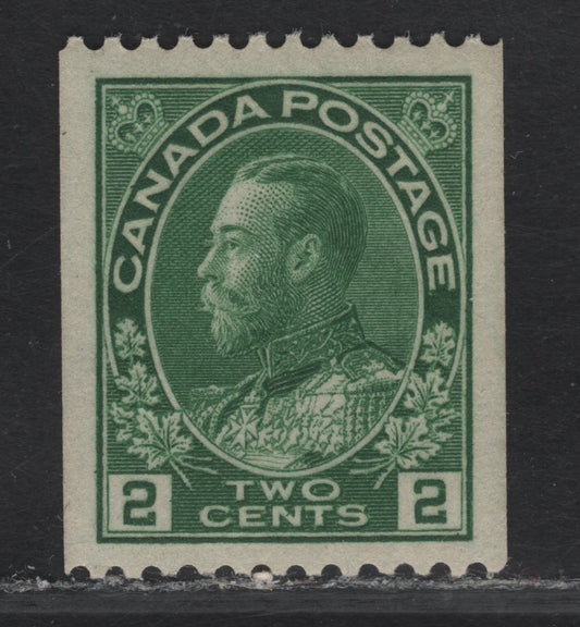 Lot 238 (C) Canada #133 2c Green King George V, 1915-1924 Admiral Coil Issue, A VFNH Single, Paper ABN-E, Wet Printing, Perf 11.9 Horizontal, Retouched Frameline.