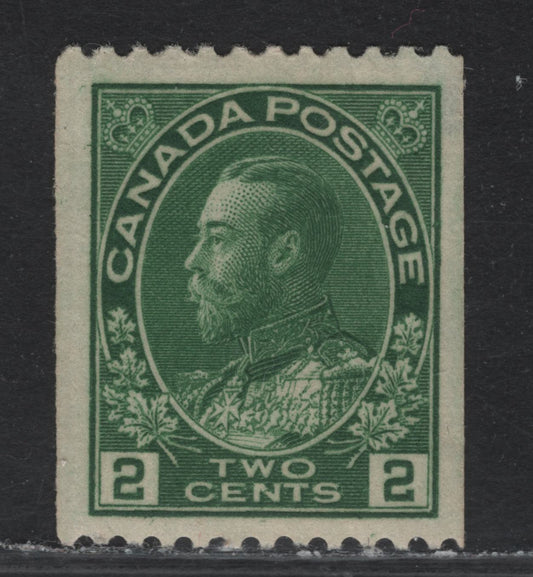 Lot 240 (C) Canada #133f 2c Deep Yellow Green King George V, 1915-1924 Admiral Coil Issue, A FOG Single, Faked Coil Perf 12 Horizontal, Paper ABN-E