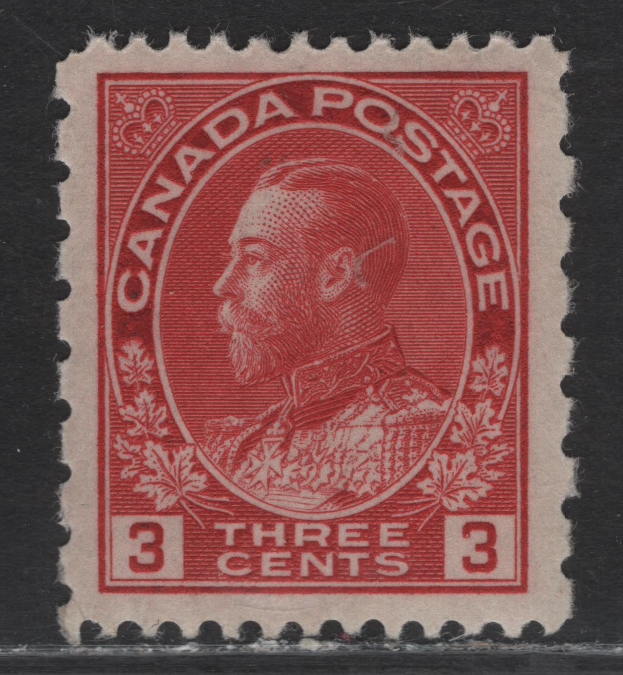 Lot 245 (C) Canada #184 3c Carmine Red King George V, 1931 Admiral Provisional Issue, A VFNH Single, Die 2, Dry Printing, Perf 11.9x8, Paper ABN-I.