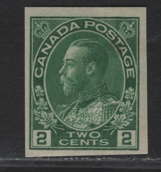 Lot 248 (C) Canada #137 2c Green King George V, 1924 Admiral Imperfoate Issue, A FOG Imperf Single, Wet Printing, Paper ABN-E, Retouched Frameline, Small Stain Near T Of Postage, Squatter Printing.
