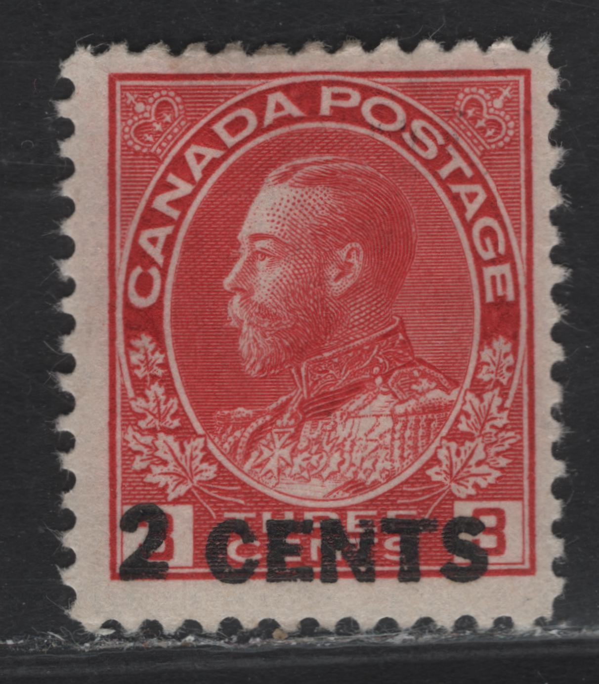 Lot 259 Canada #139 2c on 3c Carmine Red King George V, 1926 Admiral Provisional Issue, A FOG Single, Paper ABN-O, Perf 11.9