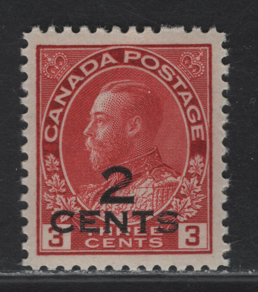 Lot 261 (C) Canada #140 2c on 3c Deep Carmine Red King George V, 1926 Admiral Provisional Issue, A VFOG Single, Paper ABN-O, Die 1, Perf 12x11.9.