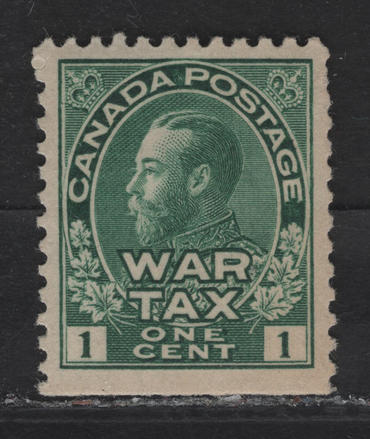 Lot 267 (C) Canada #MR1 1c Deep Green King George V, 1915 War Tax Issue, A FNH Single, Paper ABN-A, Perf 17.25x21mm