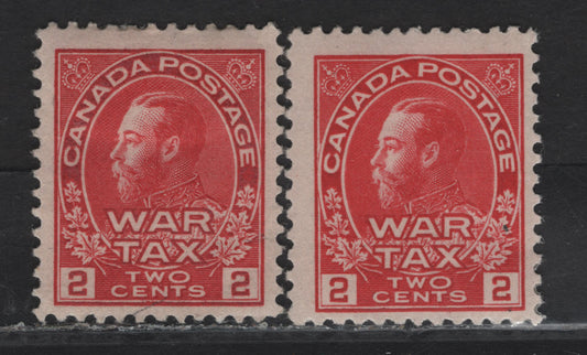 Lot 269 (C) Canada #MR2a 2c Deep Bright Rose Red King George V, 1915 War Tax Issue, A FOG Single, Paper ABN-B & ABN-E, Perf 12