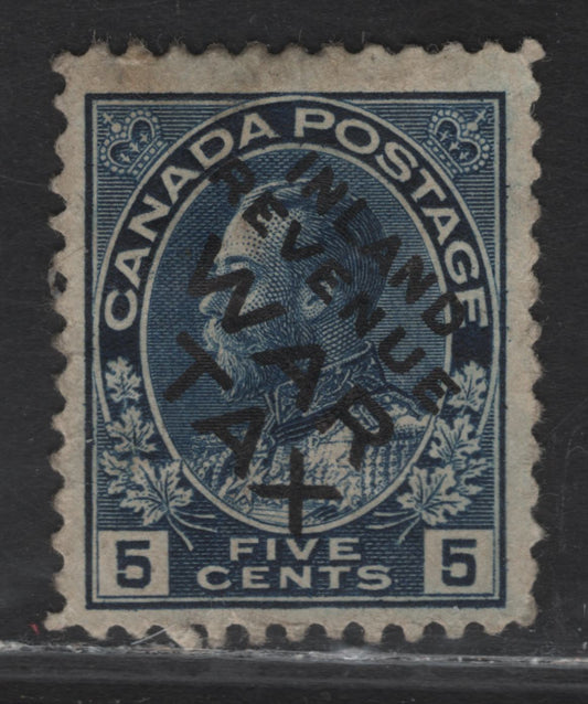 Lot 275 (C) Canada #MR2Bi 5c Indigo King George V, 1915 War Tax Issue, A Very Good Used Single, Paper ABN-B, Perf 12x11.9, Small Internal Wrinkle.