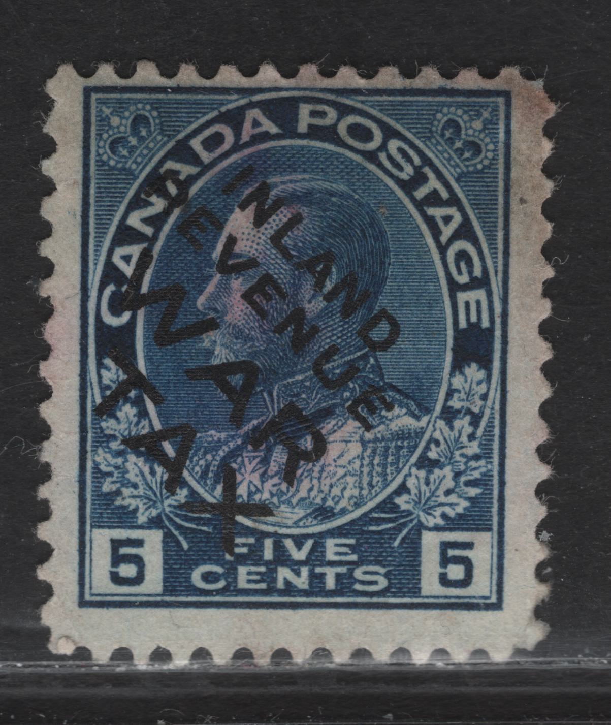 Lot 276 (C) Canada #MR2Bi 5c Deep Blue King George V, 1915 War Tax Issue, A Fine Used Single, PaperABN-B, Perf 11.85x12