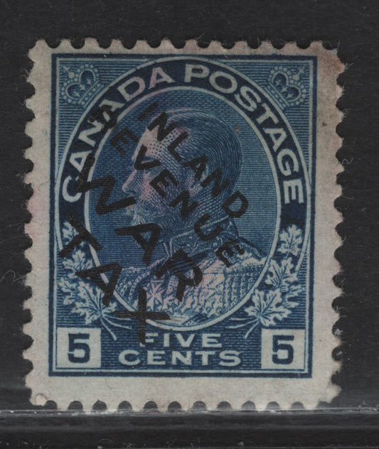 Lot 276 (C) Canada #MR2Bi 5c Deep Blue King George V, 1915 War Tax Issue, A Fine Used Single, PaperABN-B, Perf 11.85x12