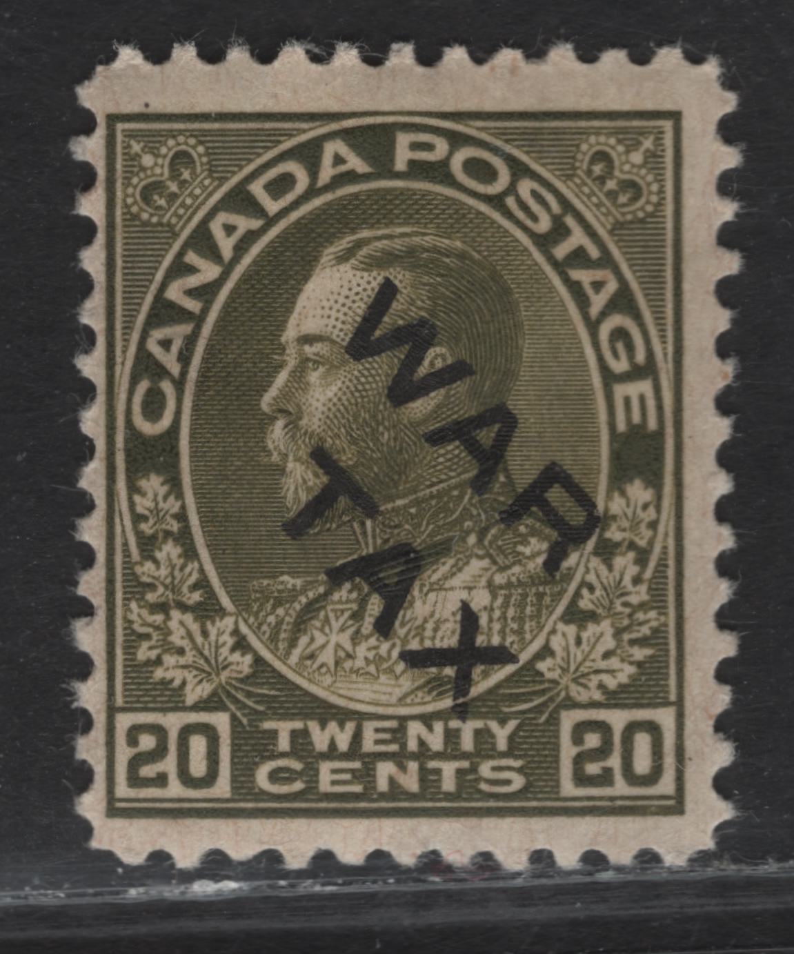 Lot 277 (C) Canada #MR2c 20c Olive Green King George V, 1915 War Tax Issue, A FOG Single, Paper ABN-A, Perf 12x11.9