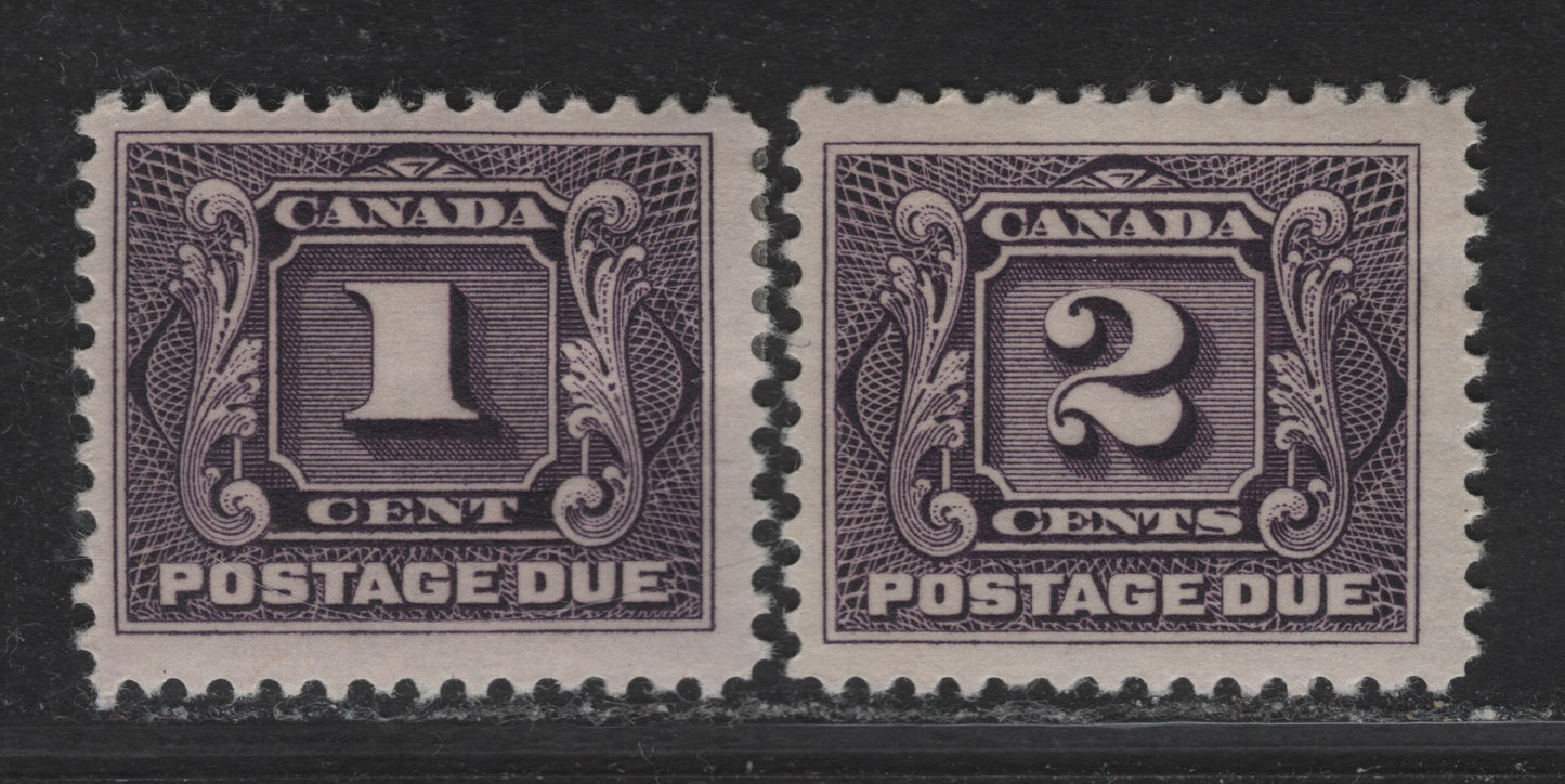 Lot 279 Canada #J1c, J2c 1c - 2c Blackish Lilac Numeral, 1906-1928 First Postage Dues, 2 Very Good/Fine Used Singles, Paper ABN-GGG, Perfs 11.9x11.9 & 12x11.9