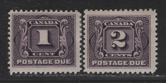 Lot 279 Canada #J1c, J2c 1c - 2c Blackish Lilac Numeral, 1906-1928 First Postage Dues, 2 Very Good/Fine Used Singles, Paper ABN-GGG, Perfs 11.9x11.9 & 12x11.9