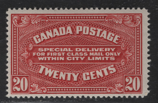 Lot 282 Canada #E2 20c Carmine Special Delivery, 1922 Special Delivery Issue, A FOG Single, Paper ABN-MMM, Dry Printing, Perf 11.95.