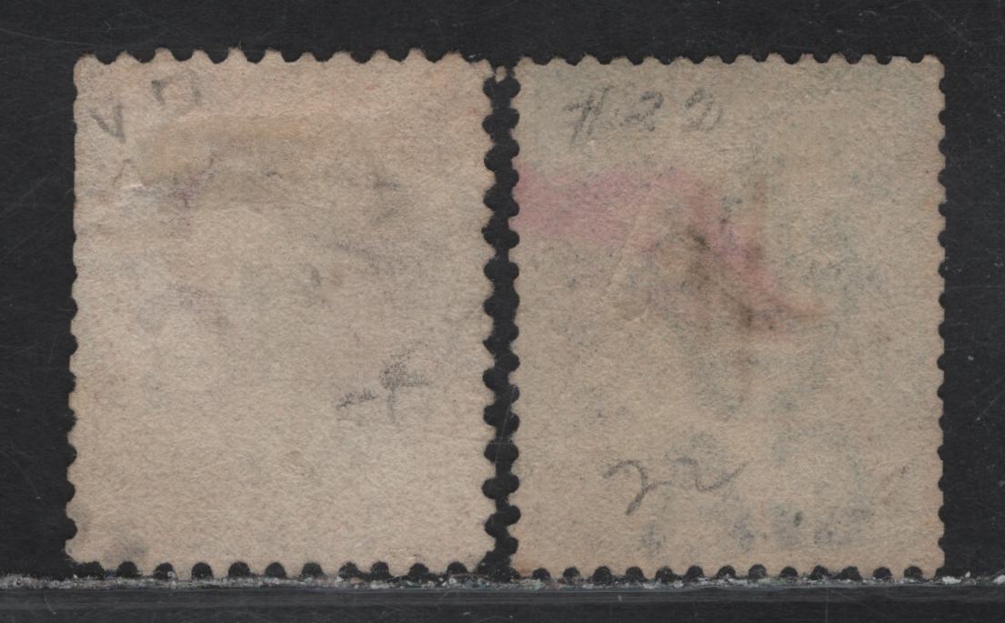 Lot 29 (C) Bahamas SG#41, 44 4d - 1/- Rose - Blue Green Queen Victoria, 1882-1898 Queen Victoria Sidefaces & Chalon Heads Issue, 2 Very Good/Fine Used Singles, Perfs 12 (4d) & 14, Crown CA Wmk, Clipped Perfs On 4d.