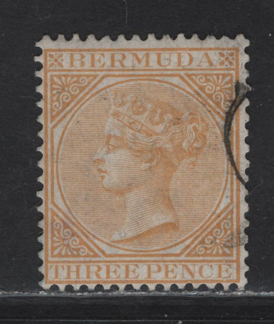 Lot 37 (C) Bermuda SG#5a 3d Yellow Buff Queen Victoria, 1865-1903 Queen Victoria Keyplates, A Fine Used Single