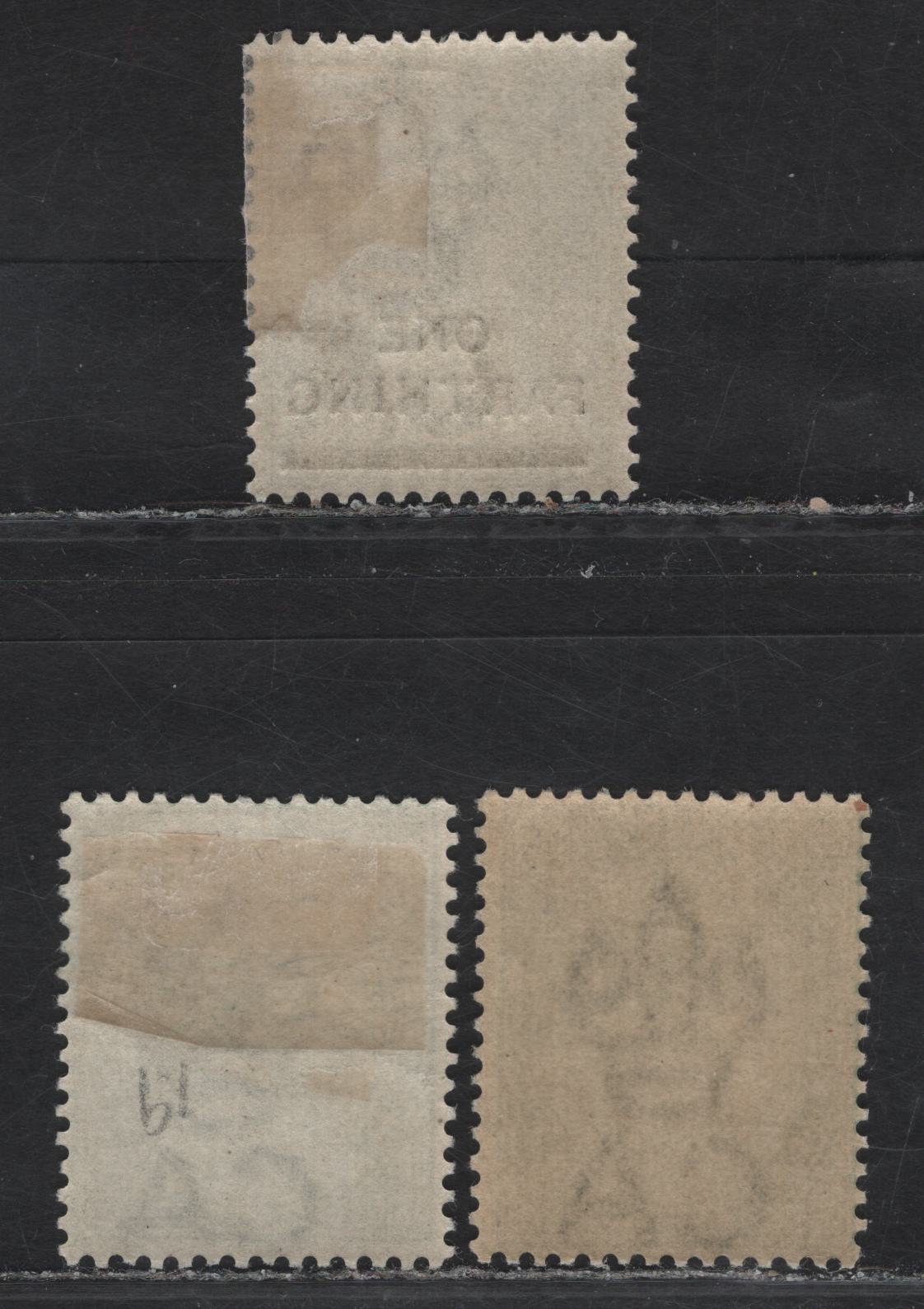 Lot 40 (C) Bermuda SG#21, 21a, 30b 1/2d - 1/4d on 1/- Dull Green & Deep Gray Green - Blue Gray Queen Victoria, 1883-1904 Queen Victoria Keyplates, 3 F/VFOG/NH Singles, 1/2d Deep Gray Green Is NH