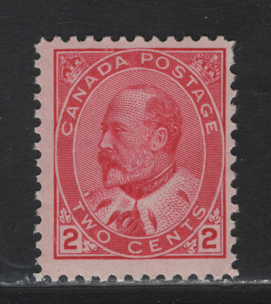 Canada #90 2c Rose Carmine King Edward VII, 1903-1908 King Edward VII Issue, A FOG Single, Paper ABN-A, Perf 12, Design Size 17.25x21.4mm.