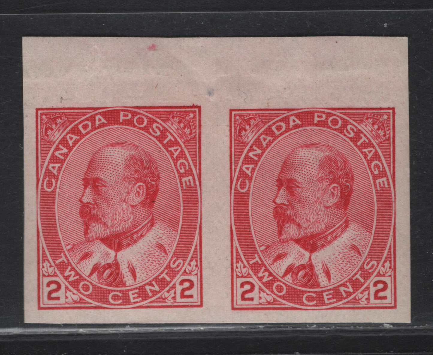 Lot 63 (C) Canada #90 2c Pale Carmine Red King Edward VII, 1903-1908 King Edward VII Issue, A EFOG Imperf Pair, Paper ABN-AAA