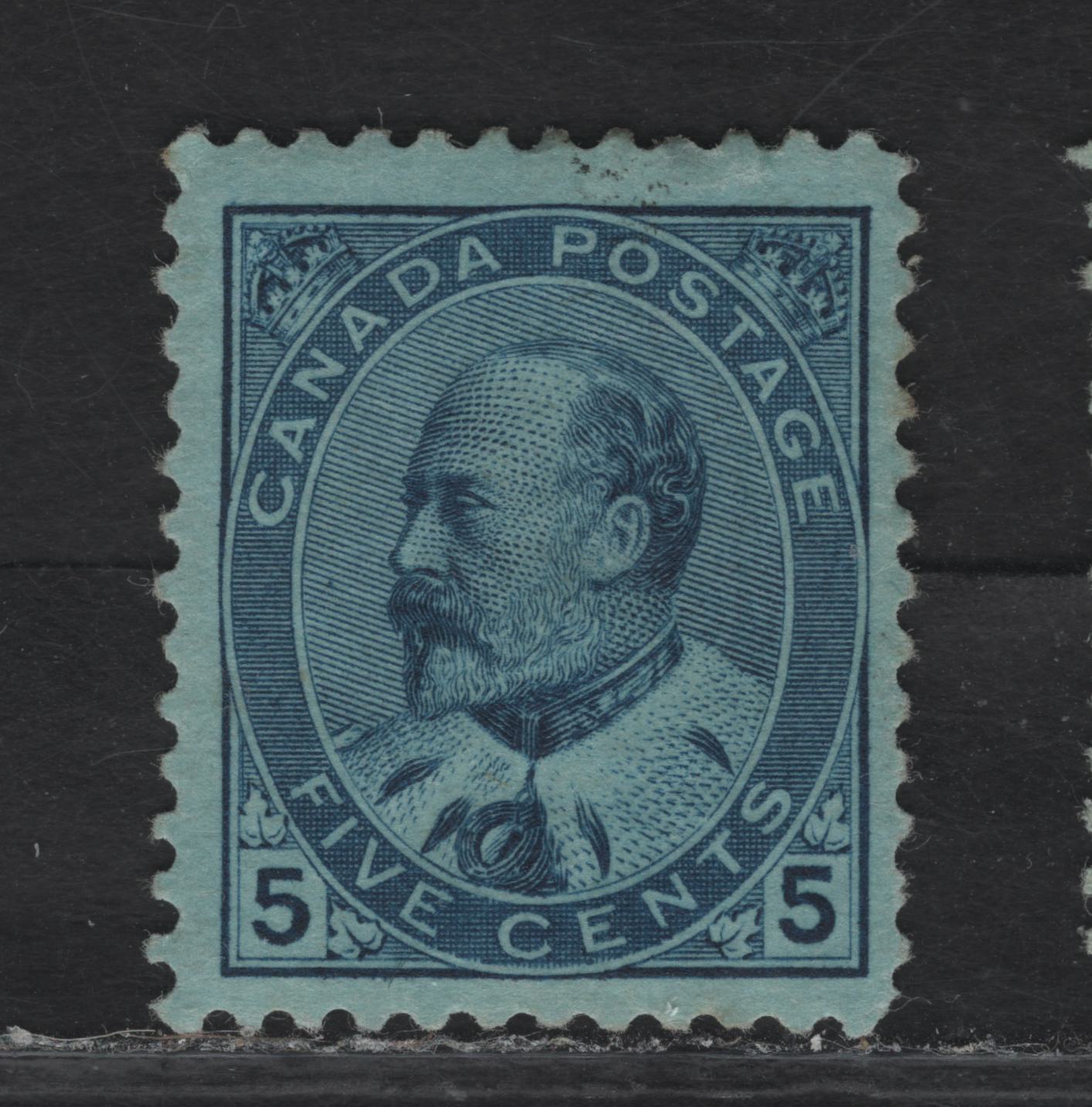 Lot 69 Canada #91 5c Deep Blue King Edward VII, 1903-1908 King Edward VII Issue, A FOG Single, Paper ABN-SS, Perf 11.9x12.1, Design Size 17.4x20.8mm.