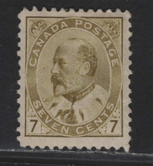 Lot 72 (C) Canada #92 7c Olive Bistre King Edward VII, 1903-1908 King Edward VII Issue, A FOG Single, Paper ABN-B, Perf 12, Design Size 17.5x21mm, Tiny Tear In The LR Margin.