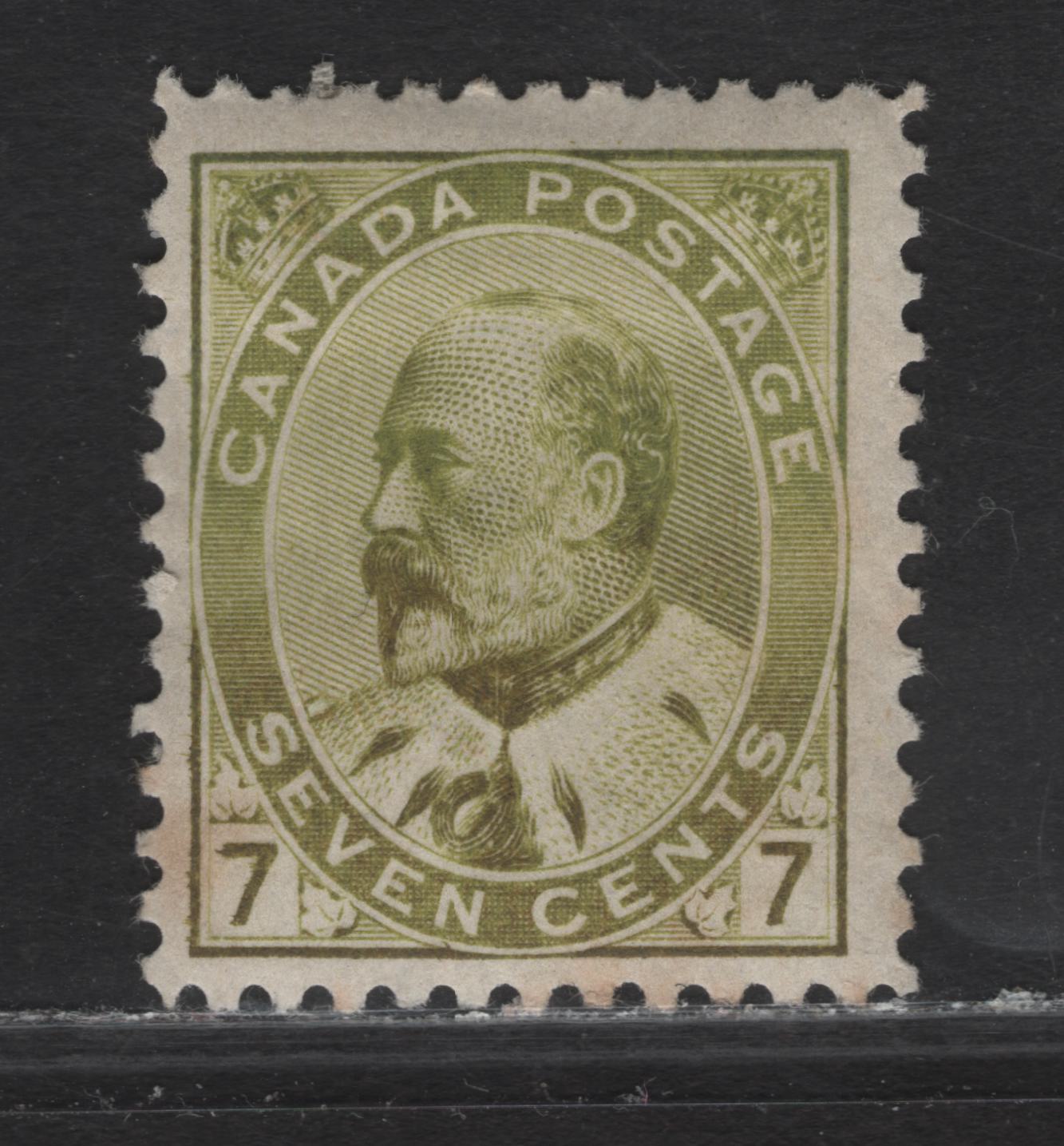 Lot 73 (C) Canada #92i 7c Greenish Bistre King Edward VII, 1903-1908 King Edward VII Issue, A FOG Single, Paper ABN-A, Perf 12, Mild Toning.