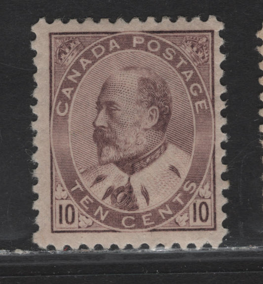 Lot 74 Canada #93 10c Brown Lilac King Edward VII, 1903-1908 King Edward VII Issue, A FOG Single, Paper ABN-AA, Perf 12.1x11.8, Design Size 17.5x21mm.