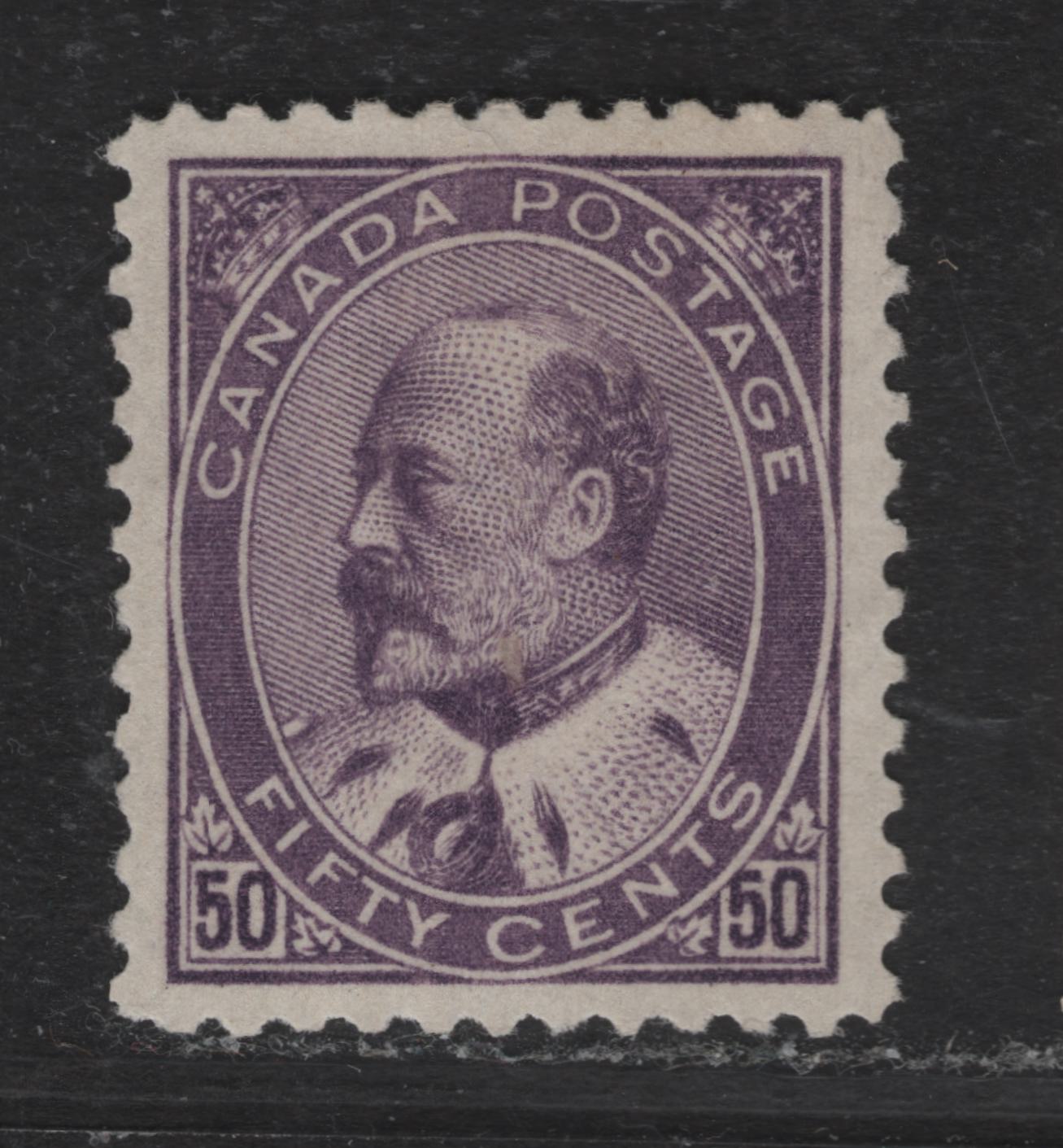Lot 78 Canada #95i 50c Deep Purple King Edward VII, 1903-1908 King Edward VII Issue, A VFOG Single, Paper ABN-B, Perf 12x11.9
