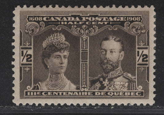 (C) Canada #96 1/2c Black Brown Prince & Princess of Wales, 1908 Quebec Tercentenary Issue, A VFNH Single, Paper ABN-B, Perf 12x11.8