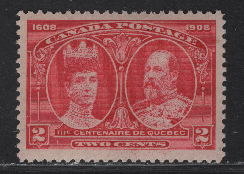 Lot 85 (C) Canada #98 2c Deep Carmine Rose King Edward VII & Queen Alexandra, 1908 Quebec Tercentenary Issue, A VFOG Single, Paper ABN-A, Perf 12x11.9