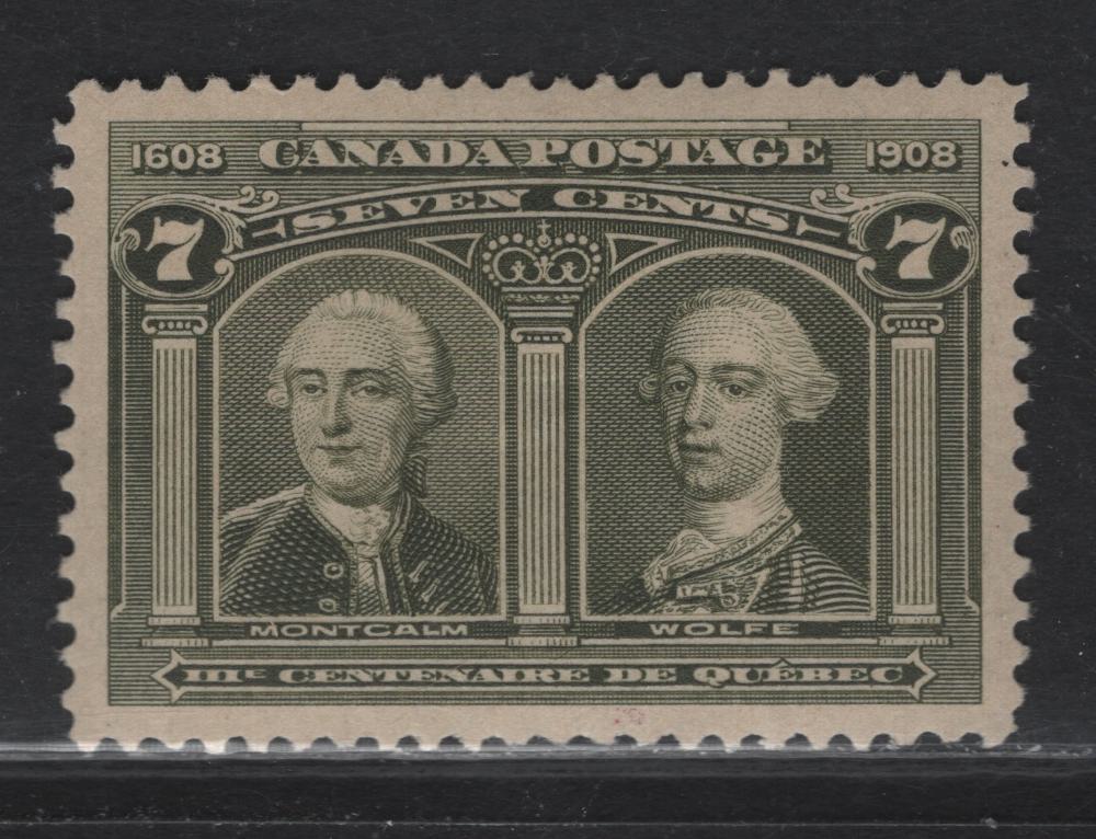 Lot 88 Canada #100 7c Brownish Olive Green Montcalm & Wolfe, 1908 Quebec Tercentenary Issue, A VFOG Single, Paper ABN-B, Perf 11.9
