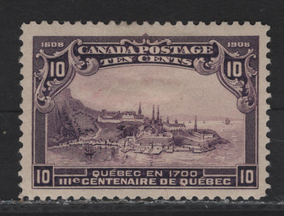 Lot 90 (C) Canada #101 10c Deep Purple Quebec In 1700, 1908 Quebec Tercentenary Issue, A VFOG Single, {a[er ABN-A, Perf 11.9x11.8