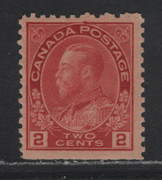 Lot 101 (C) Canada  #106avs 2c Rose Carmine King George V, 1911-1925 Admiral Issue, A VFNH Booklet Single, Paper ABN-DDD, Very Light Retouched Frameline, Perf 12x11.9, Design Size 17.7x21.5mm.