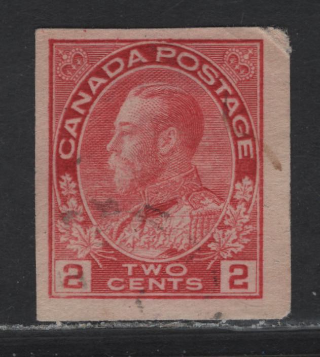 Lot 102 (C) Canada  #106avs 2c Rose Carmine King George V, 1911-1925 Admiral Issue, A Fine Used Booklet Single, Faked Imperf Single, Very Weakly Retouched Frameline, Design Size 17.5x21.5mm.