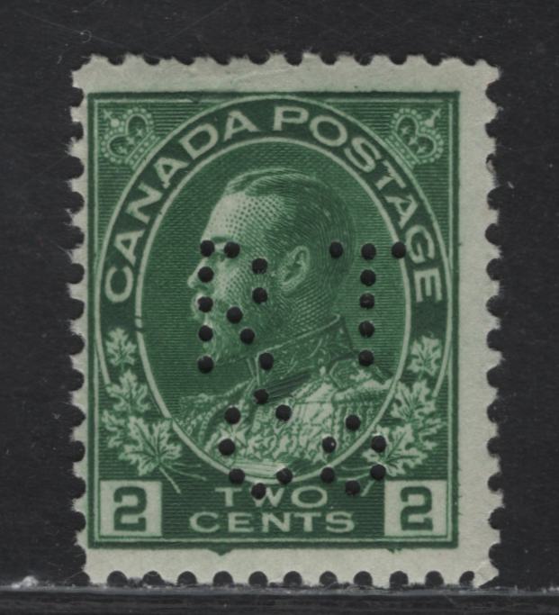 Lot 104 (C) Canada  #107ii 2c Deep Green King George V, 1911-1925 Admiral Issue, A FOG Single, Paper ABN-E, Wet Printing, Perf 11.9, Royal trust Co. Perfin, Scarce in Mint Condition.