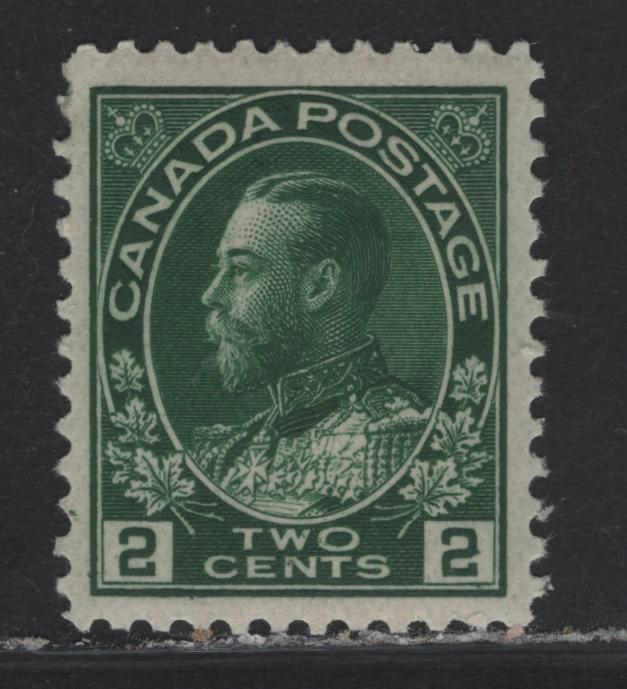 Lot 105 (C) Canada  #107a 2c Dark Green King George V, 1911-1925 Admiral Issue, A VFNH Single, Experimental Thin Paper (ABN-NNN), Wet Printing, Retouched Frameline, Perf 11.9.