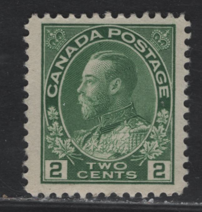 Lot 108 (C) Canada  #107e 2c Green King George V, 1911-1925 Admiral Issue, A FNH Single, Dry Printing, Paper ABN-G, Redrawn Frameline, Perf 11.9x12, Design Size 17.8x21.3mm.