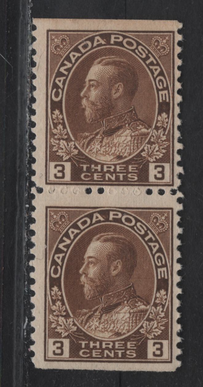 Lot 118 (C) Canada  #108as 3c Bright Brown King George V, 1911-1925 Admiral Issue, A FNH Booklet Pair, Paper ABN-B, Wet Printing, Retouched Frameline, Perf 11.9.