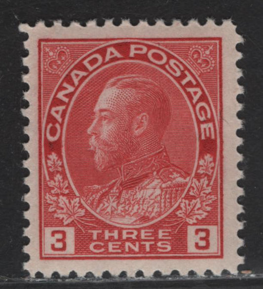 Lot 119 (C) Canada  #109 3c Carmine King George V, 1911-1925 Admiral Issue, A VFNH Single, Die 1, Dry Printing, Paper ABN-J, Redrawn Frameline, Perf 11.9.