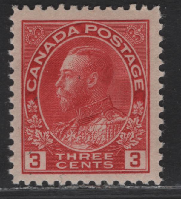 Lot 120 (C) Canada  #109 3c Carmine Red King George V, 1911-1925 Admiral Issue, A VFNH Single, Die 1, Dry Printing, Paper ABN-M, Perf 11.9.
