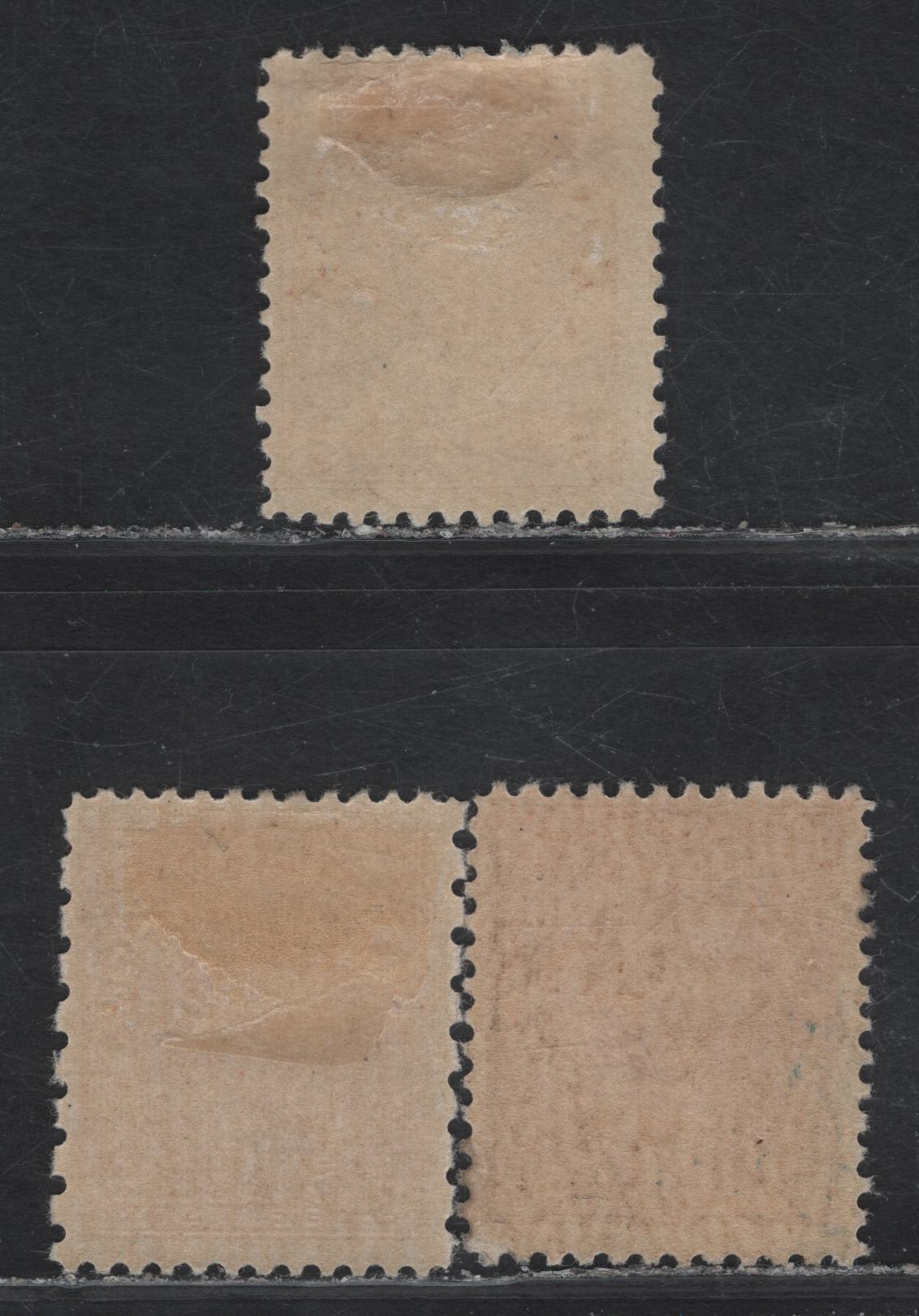 Lot 129 (C) Canada  #108, 109, 184 3c Brown - Carmien Red King George V, 1911-1925 Admiral & Provisional Admiral Issues, 3 FOG Singles, Wet & Dry Printings, Die 1, Papers ABN-E & ABN-F, Perfs 12x8, 11.9x12 & 12x11.95.