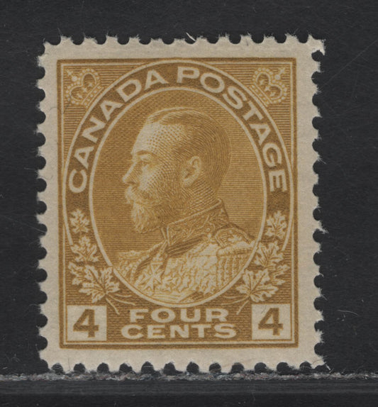 Lot 133 (C) Canada  #110b 4c Olive Yellow King George V, 1911-1925 Admiral Issue, A VFOG Single, Wet Printing, Paper ABN-E, Retouched Frameline, Perf 11.9x12.
