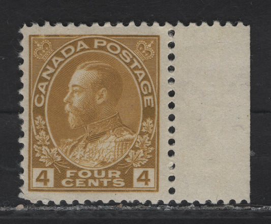 Lot 138 (C) Canada  #110d 4c Olive Yellow King George V, 1911-1925 Admiral Issue, A VFOG Single, Dry Printing, Paper ABN-M, Redrawn Frameline,Perf 11.9.