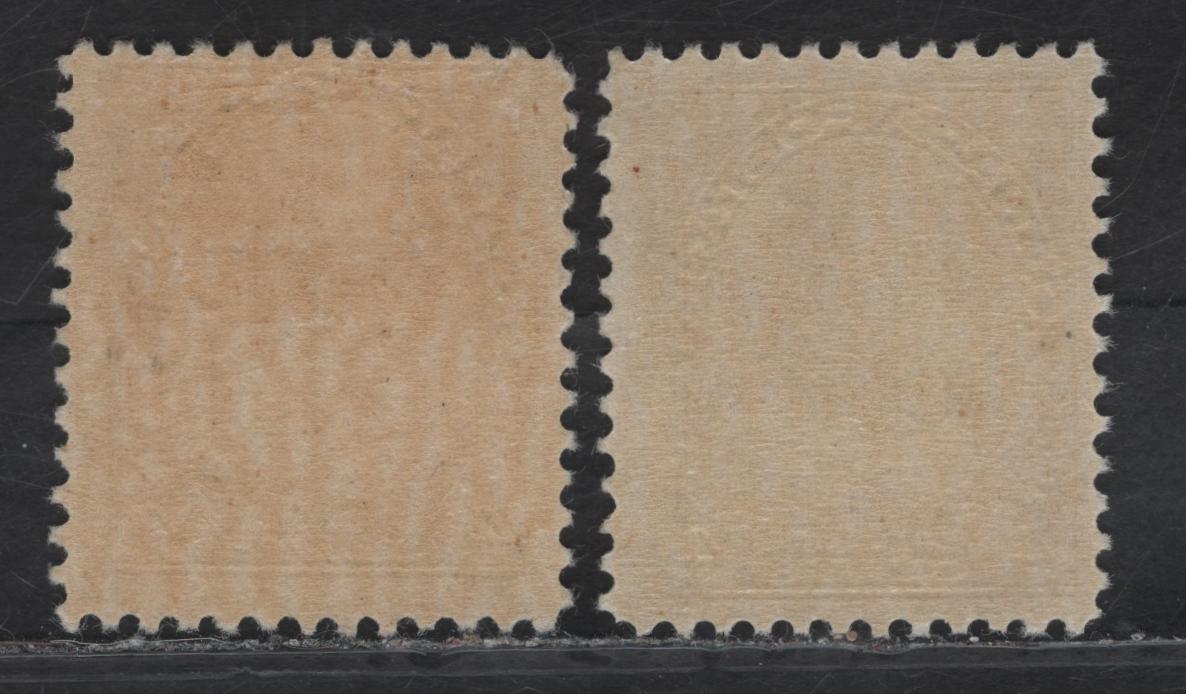 Lot 140 (C) Canada  #110d 4c Dull Olive Yellow King George V, 1911-1925 Admiral Issue, 2 FOG Singles, Dry Printings, Papers ABN-M & ABN-TTT, Redrawn Frameline, Perf 12.