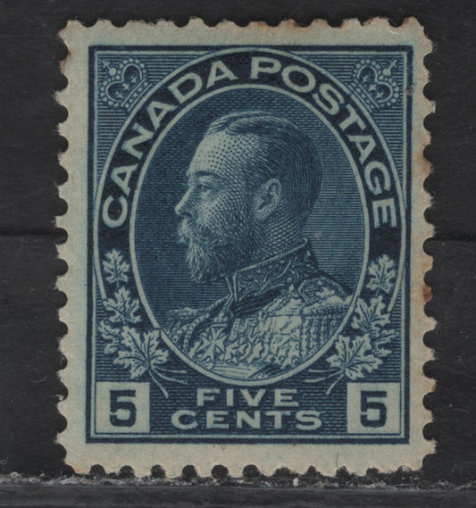 (C) Canada  #111 5c Dark Blue King George V, 1911-1925 Admiral Issue, A FOG Single, Paper ABN-B, Perf 12x11.9, Weakly Retouched Frameline.