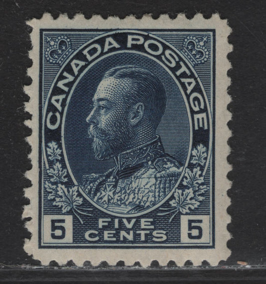 Lot 142 (C) Canada  #111a 5c Indigo King George V, 1911-1925 Admiral Issue, A FOG Single, Paper ABN-B, Perf 11.9, Weakly Retouched Frameline.
