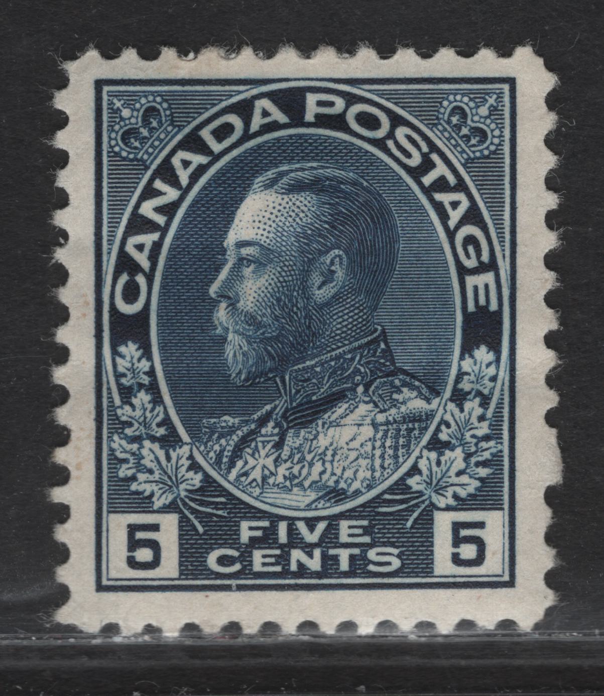 Lot 145 (C) Canada  #111a 5c Indigo King George V, 1911-1925 Admiral Issue, A FOG Singles, Paper ABN-E, Perf 11.9, Normal Frameline.