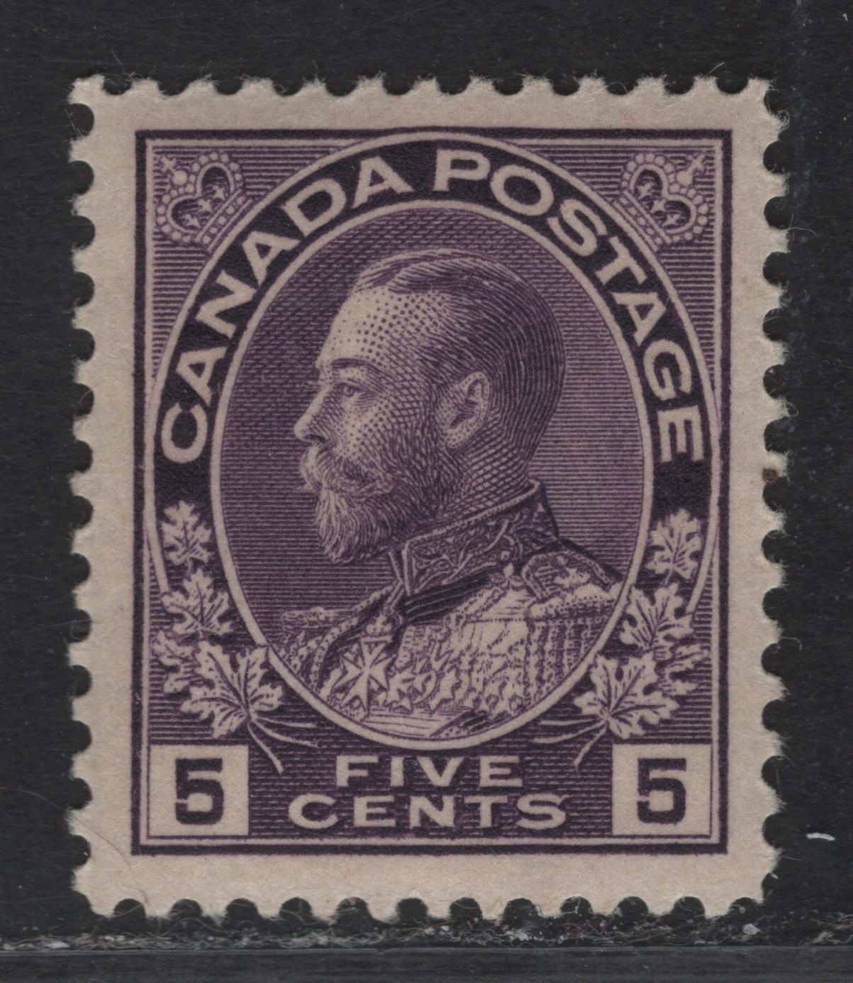 Lot 147 (C) Canada  #112 5c Deep Rose Lilac King George V, 1911-1925 Admiral Issue, A VFOG Single, Wet Printing, Paper ABN-VVV, Normal Frameline.