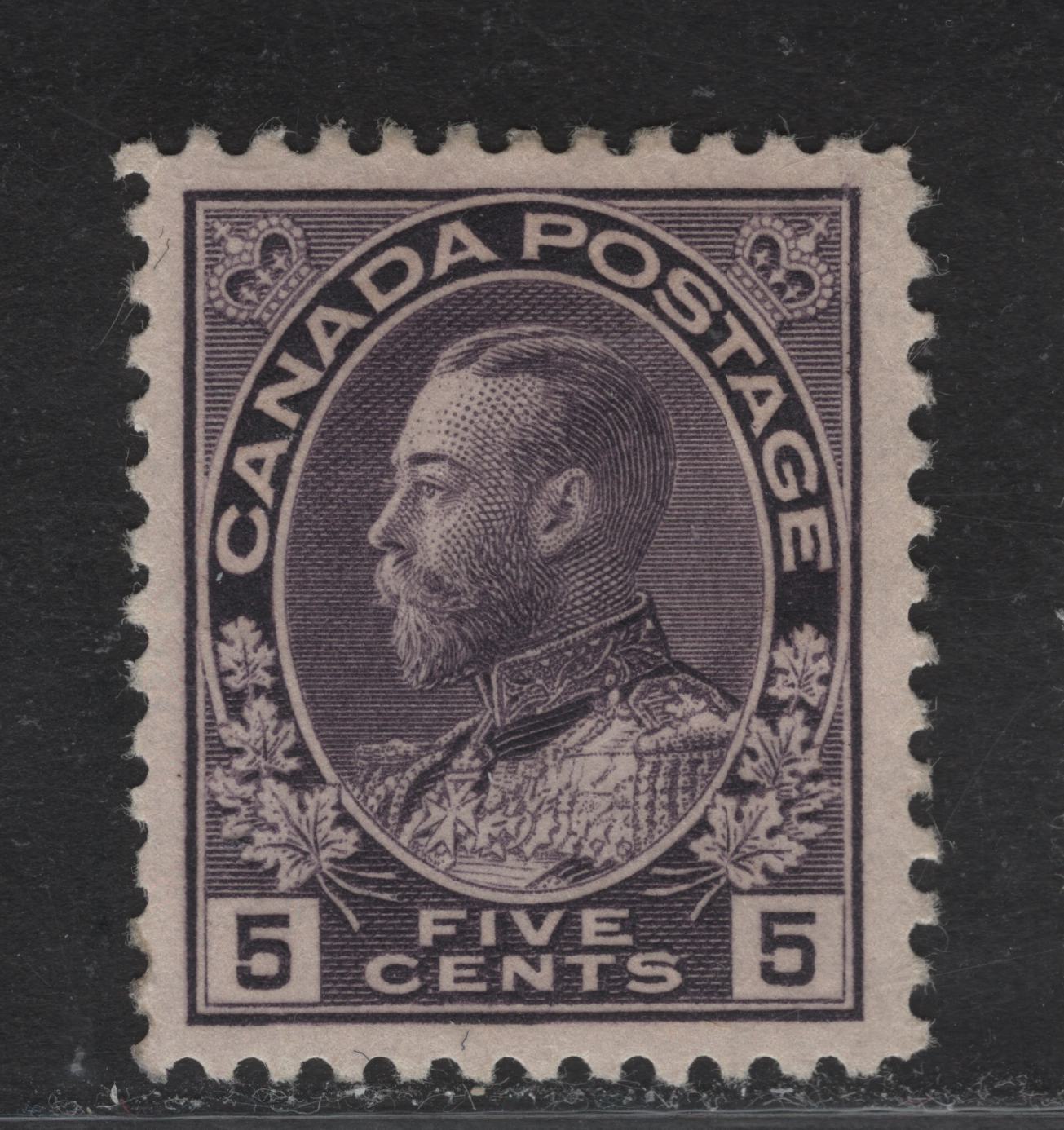 Lot 151 (C) Canada  #112iii 5c Deep Grayish Rose Lilac King George V, 1911-1925 Admiral Issue, A VFOG Single, Paper ABN-E, Retouched Frameline, Perf 12x11.9.