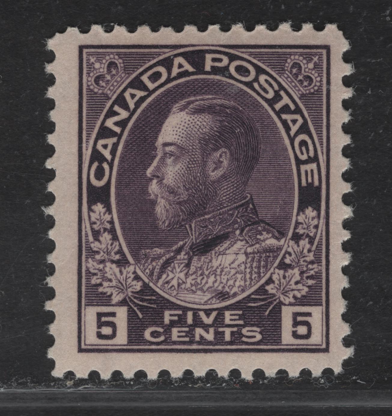 Lot 152 (C) Canada  #112i 5c Blackish Lilac King George V, 1911-1925 Admiral Issue, A FOG Single, Wet Printing, Normal Frameline, Paper ABN-E, Perf 12x11.95.