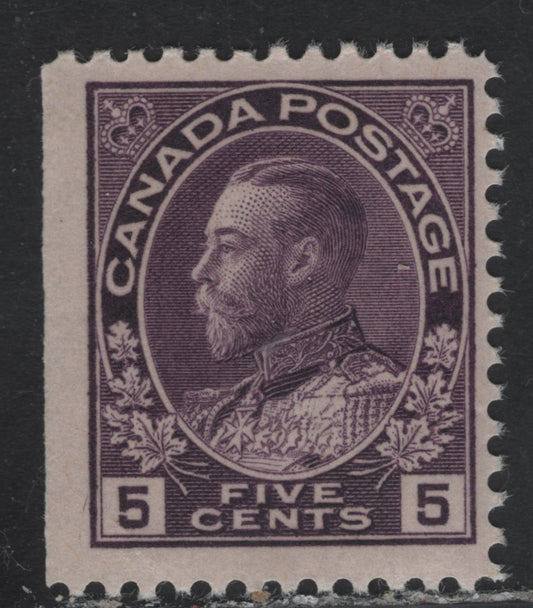 Lot 156 (C) Canada  #112c 5c Deep Rose Lilac King George V, 1911-1925 Admiral Issue, A FNH Left Sheet Margin, Dry Printing, Redrawn Framelines, Paper ABN-M, Perf 12x11.9.
